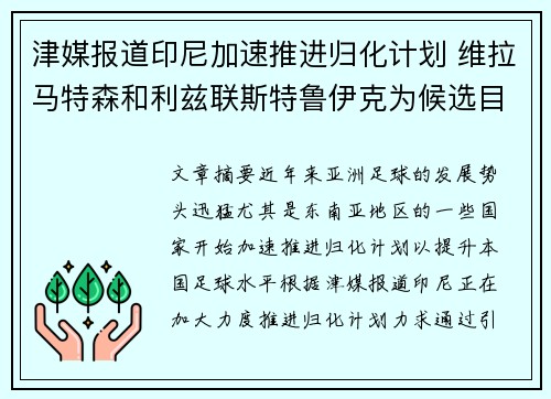 津媒报道印尼加速推进归化计划 维拉马特森和利兹联斯特鲁伊克为候选目标